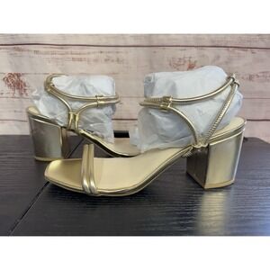 MIA TOO Women's Annelise Block 3" Heel Ankle Strap Sandals Size 8 Gold